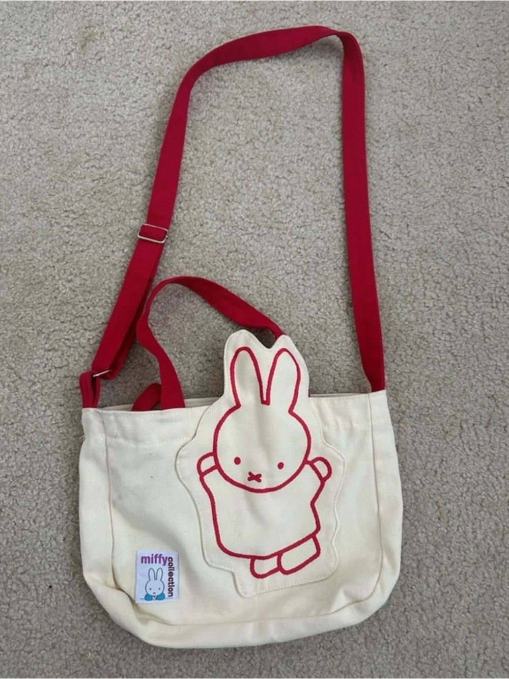 miffy Cream Canvas Crossbody Bag with Red Strap
